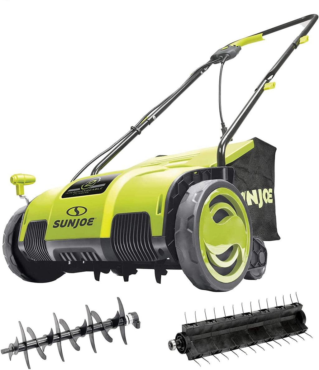Sun Joe AJ798E 12-Amp 13-Inch Electric Dethatcher and Scarifier w/Removeable 8-Gallon Collection Bag, 4-Position Height Adjustment, Airboost Technology Increases Lawn Health
