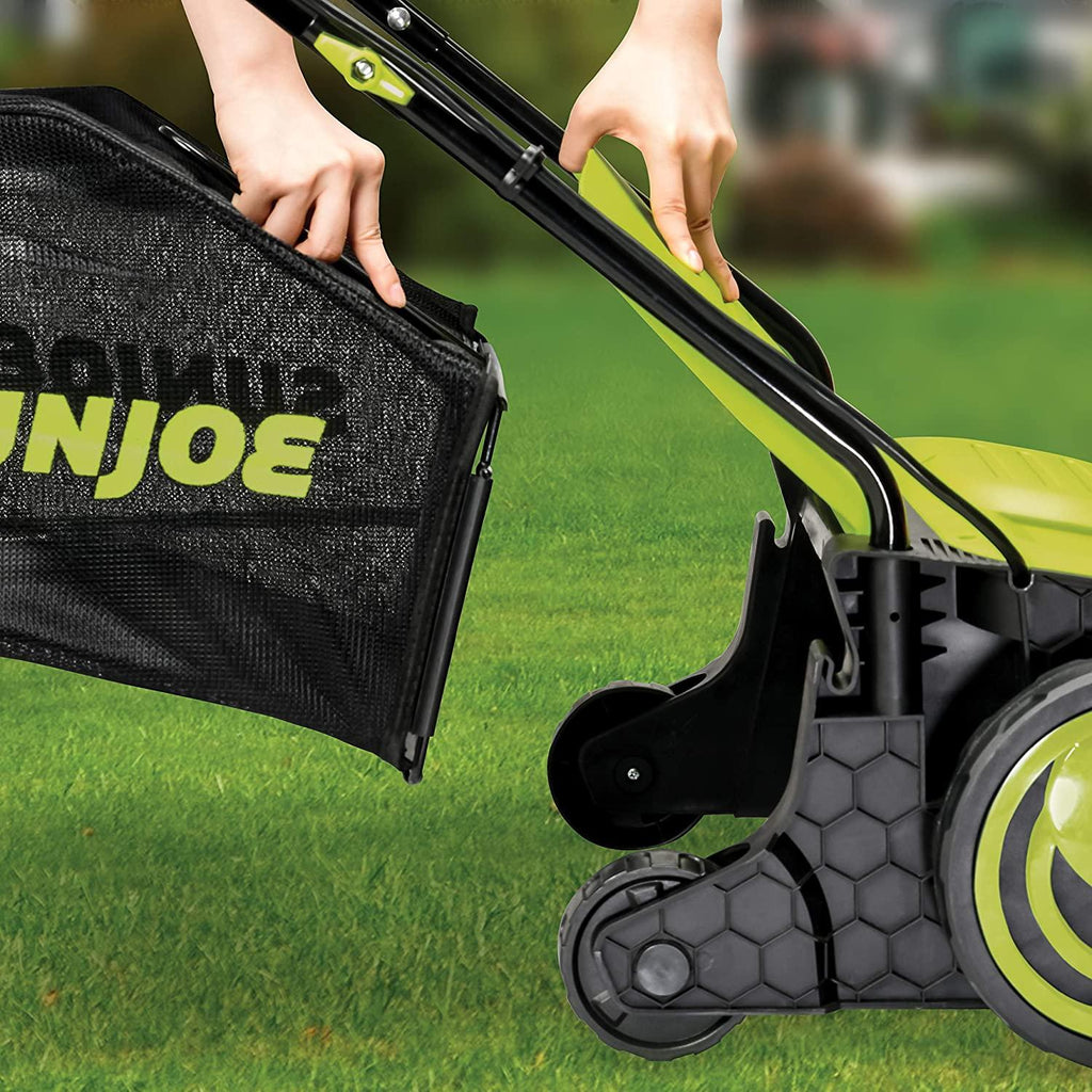 Sun Joe AJ798E 12-Amp 13-Inch Electric Dethatcher and Scarifier w/Removeable 8-Gallon Collection Bag, 4-Position Height Adjustment, Airboost Technology Increases Lawn Health