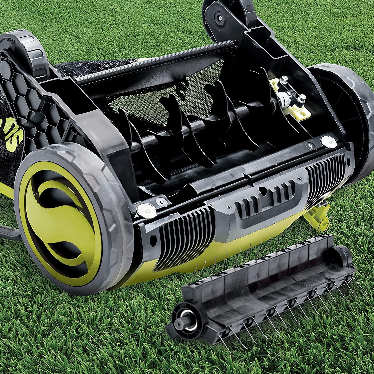Sun Joe AJ798E 12-Amp 13-Inch Electric Dethatcher and Scarifier w/Removeable 8-Gallon Collection Bag, 4-Position Height Adjustment, Airboost Technology Increases Lawn Health
