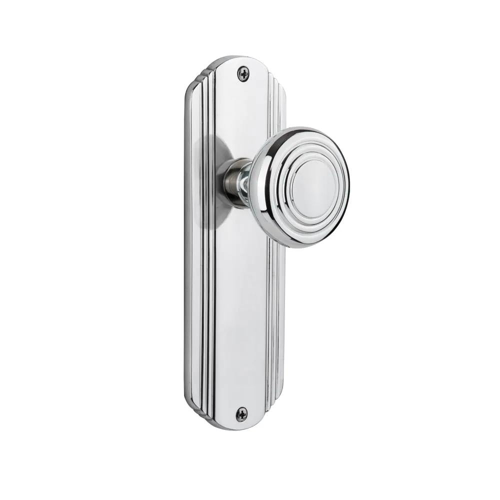 Deco Plate 2-3/8 in. Backset Bright Chrome Privacy Bed/Bath Deco Door Knob