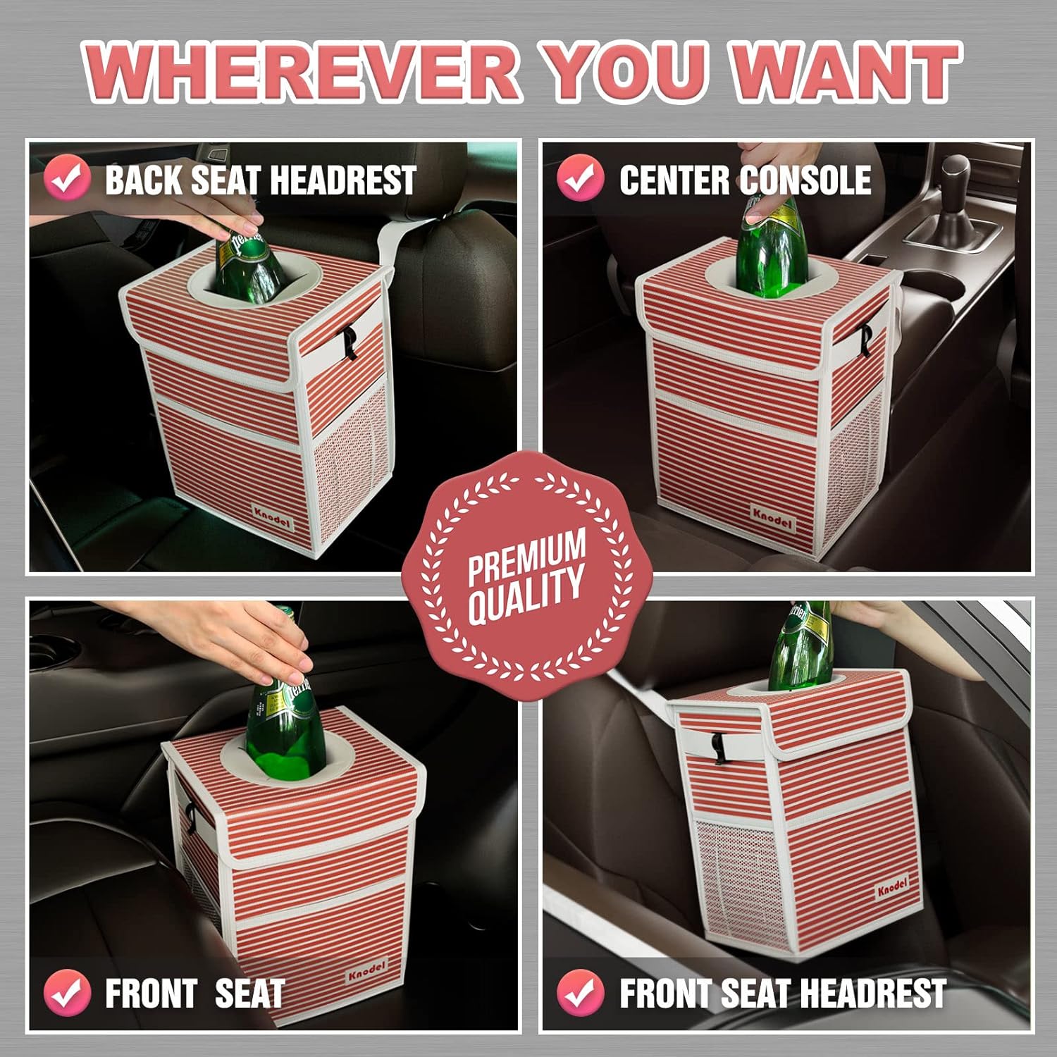 K KNODEL Car Trash Can, Waterproof Car Garbage Can, Car Trash Bag with Lid, Leak-Proof Car Trash Bin, Car Trash Hanging (Red, Medium)