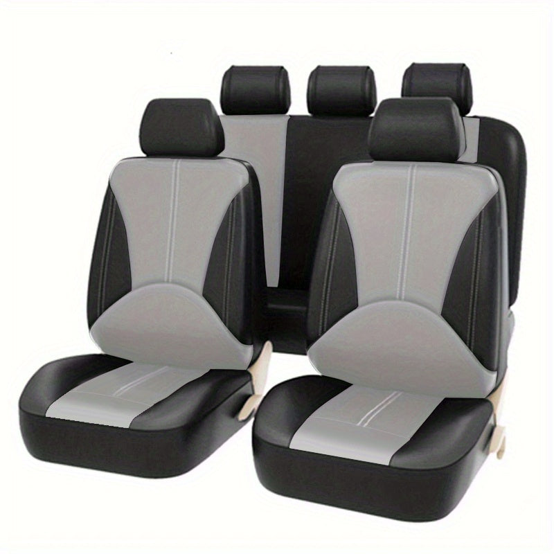 5 Seats PVC Quilted Leather Car Seat Covers, Breathable Faux Leather Auto Front Rear Seat Cushion Covers, Vehicle Seat Protectors Universal For Cars