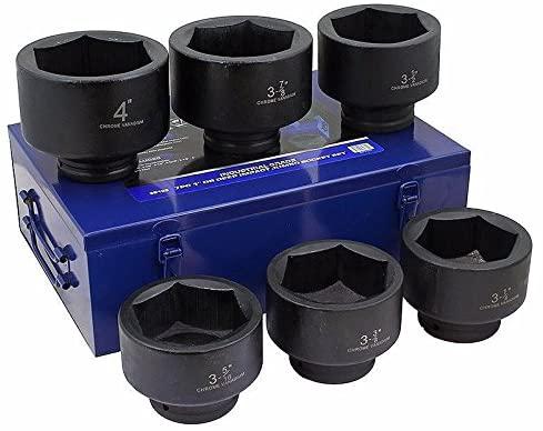 Stark 1" Drive Jumbo Shallow Impact Socket Set SAE Sockets 6-piece (3-1/4" - 4") Cr-Mo Steel with Case