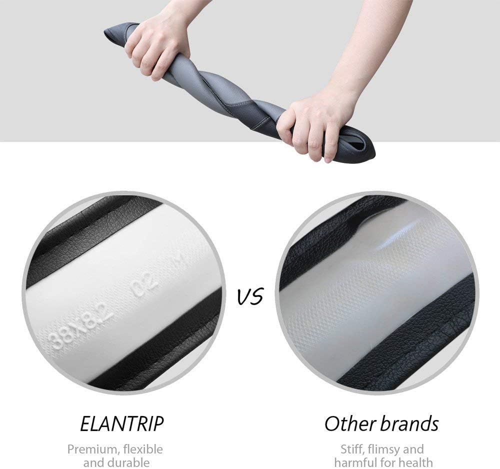 Elantrip Leather Large Steering Wheel Cover 15 1/2 to 16 inch Soft Grip Breathable for Car Truck SUV Jeep Anti Slip Black and Gray