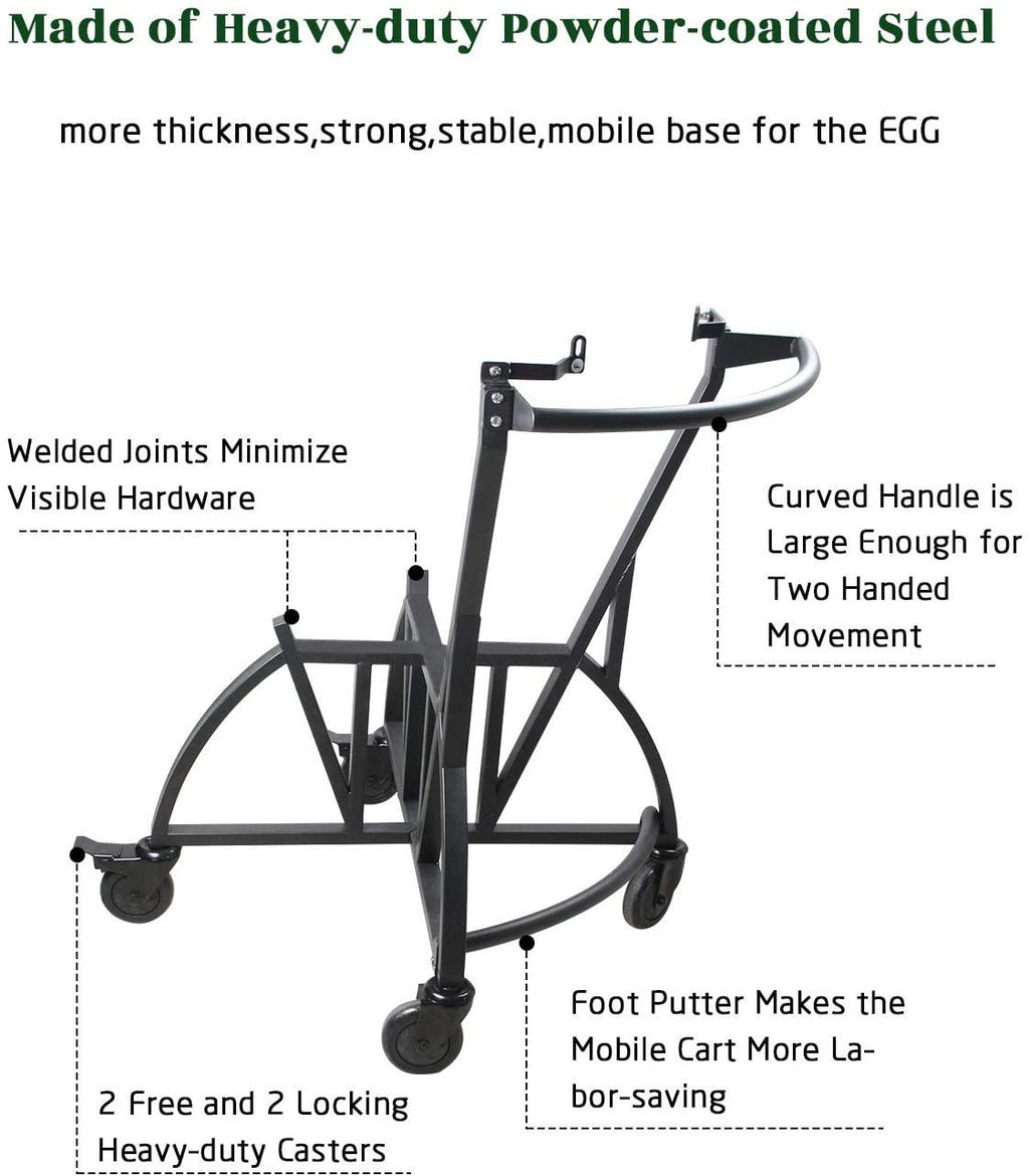 Ka Newly Grill Rolling Cart with Handler + Foot Putter for LarBig Green