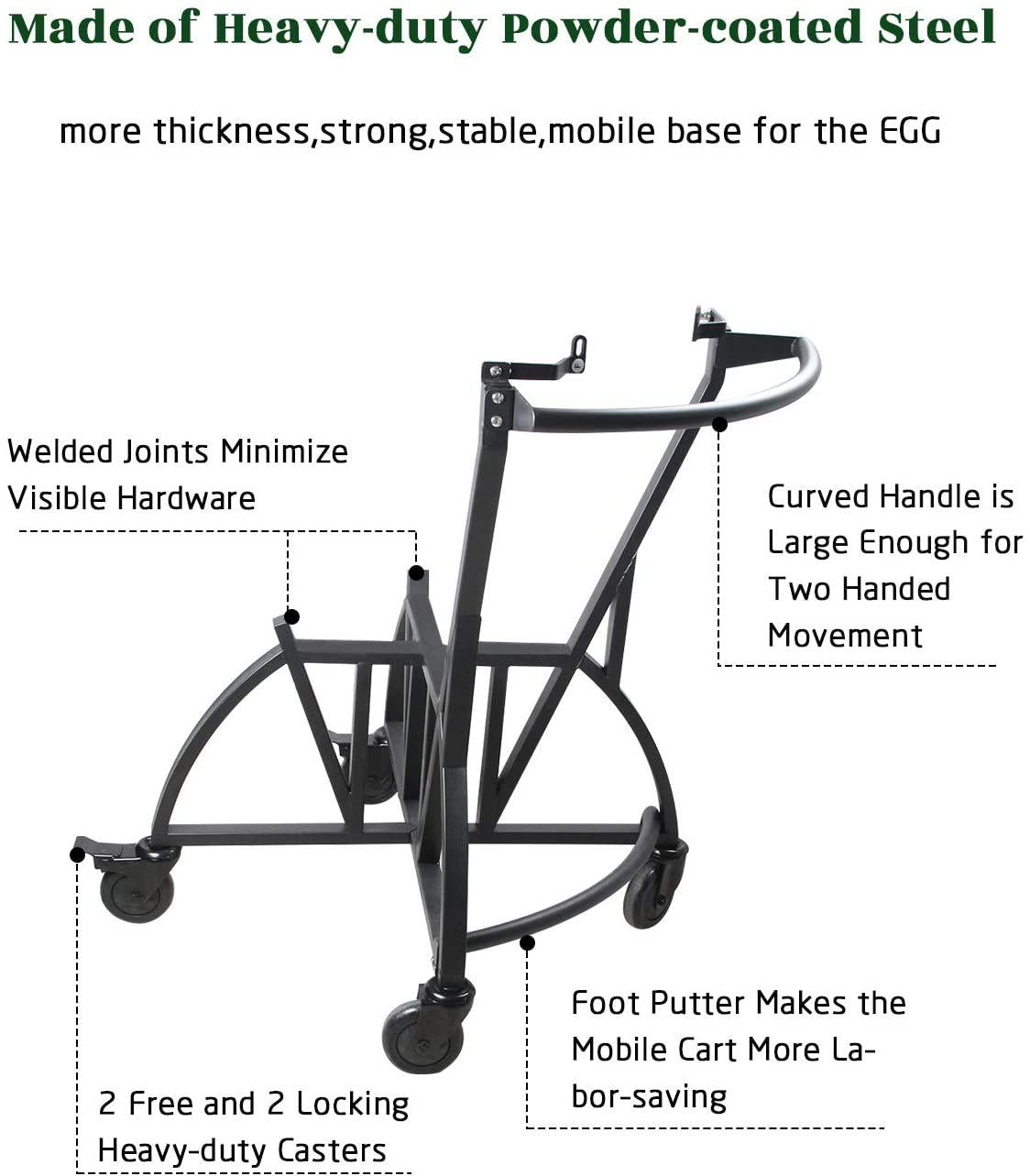 Ka Newly Grill Rolling Cart with Handler + Foot Putter for LarBig Green