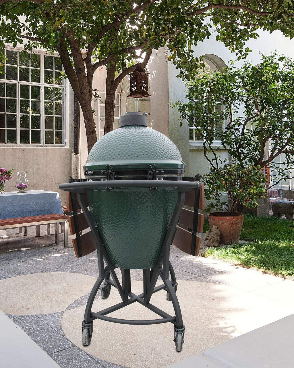 Ka Newly Grill Rolling Cart with Handler + Foot Putter for LarBig Green
