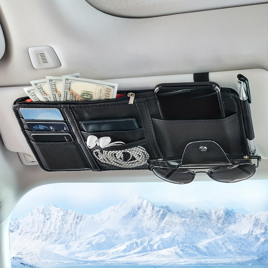 Car Sun Visor Organizer, Car Glasses Clip StoraPocket Sunglasses Holder With Zipper Pocket For Car, Truck, SUV Auto Interior Accessories