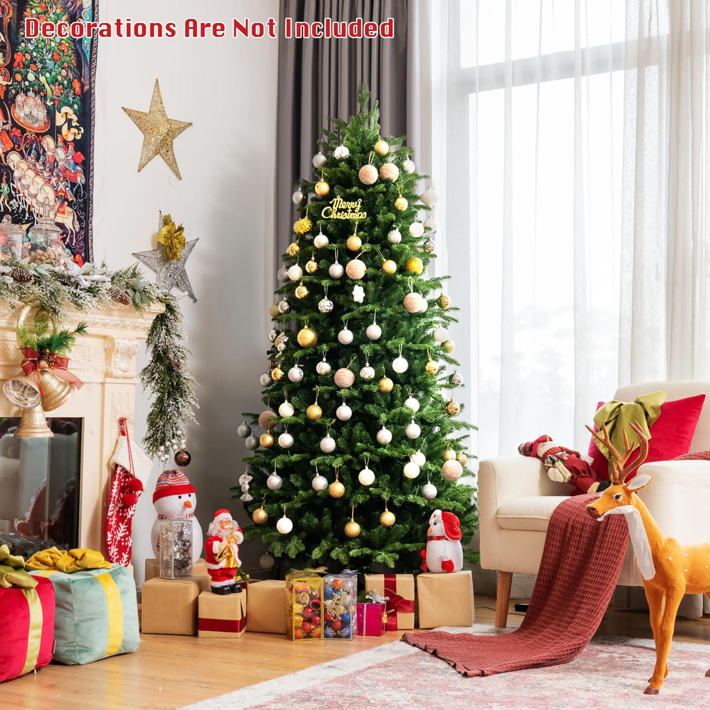 Costway 6FT Pre-Lit Hinged Christmas Tree 1664 PE &amp; PVC Tips w/ 310 Lights &amp; Foot Switch