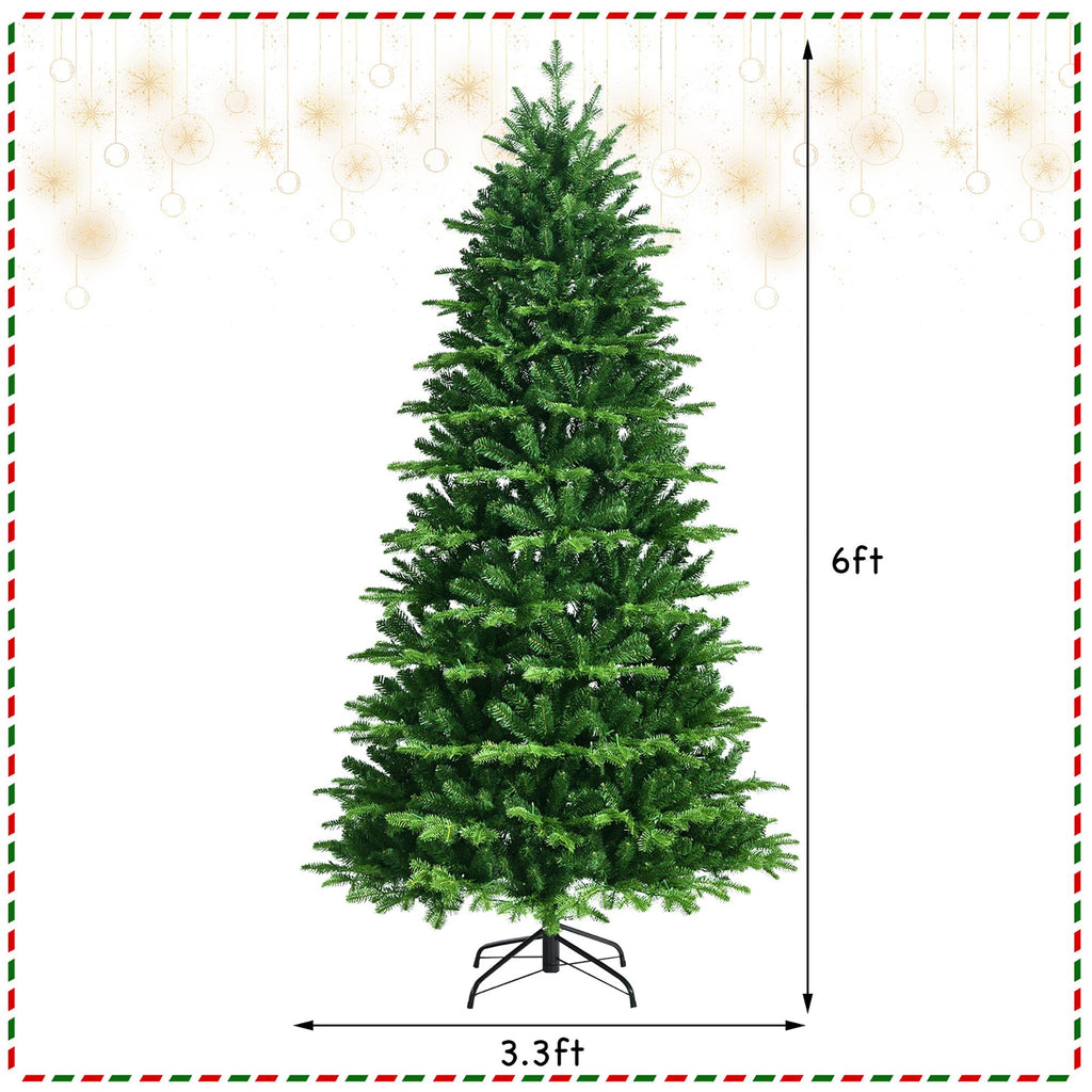 Costway 6FT Pre-Lit Hinged Christmas Tree 1664 PE &amp; PVC Tips w/ 310 Lights &amp; Foot Switch