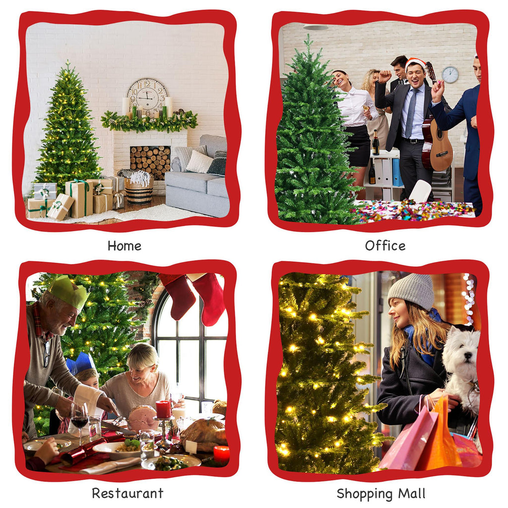 Costway 6FT Pre-Lit Hinged Christmas Tree 1664 PE &amp; PVC Tips w/ 310 Lights &amp; Foot Switch