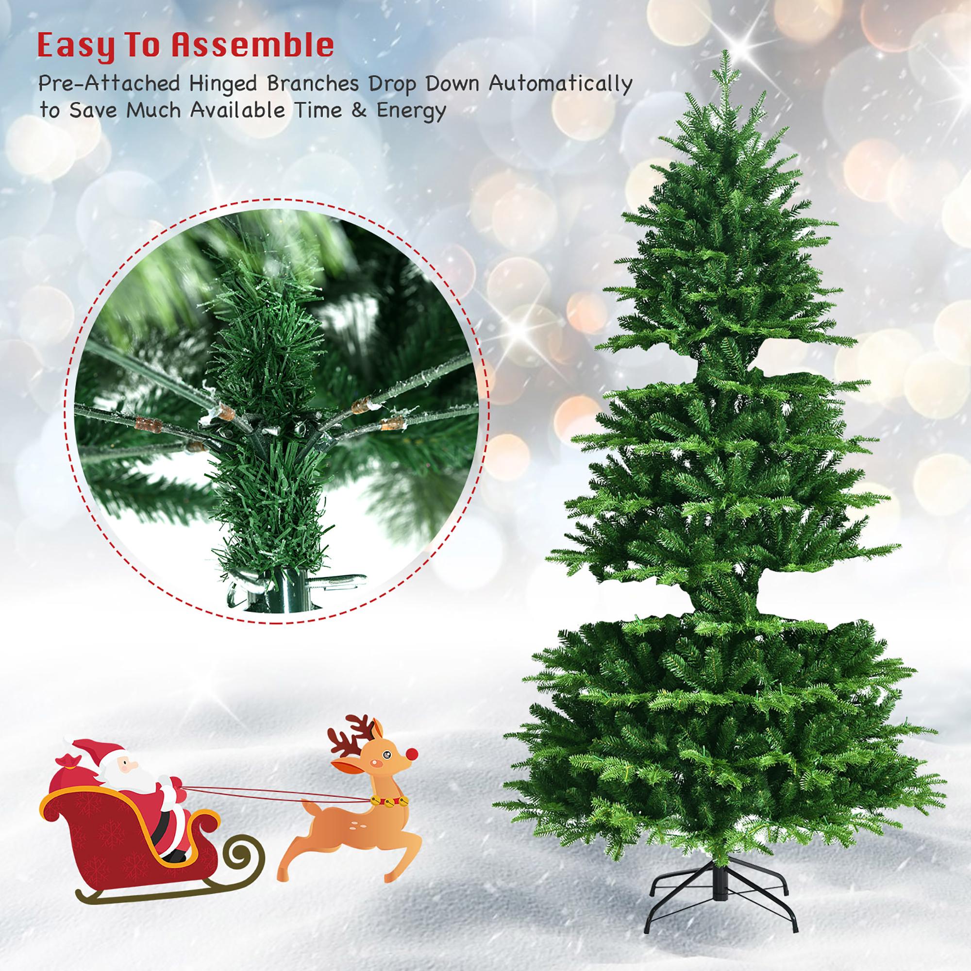 Costway 6FT Pre-Lit Hinged Christmas Tree 1664 PE &amp; PVC Tips w/ 310 Lights &amp; Foot Switch