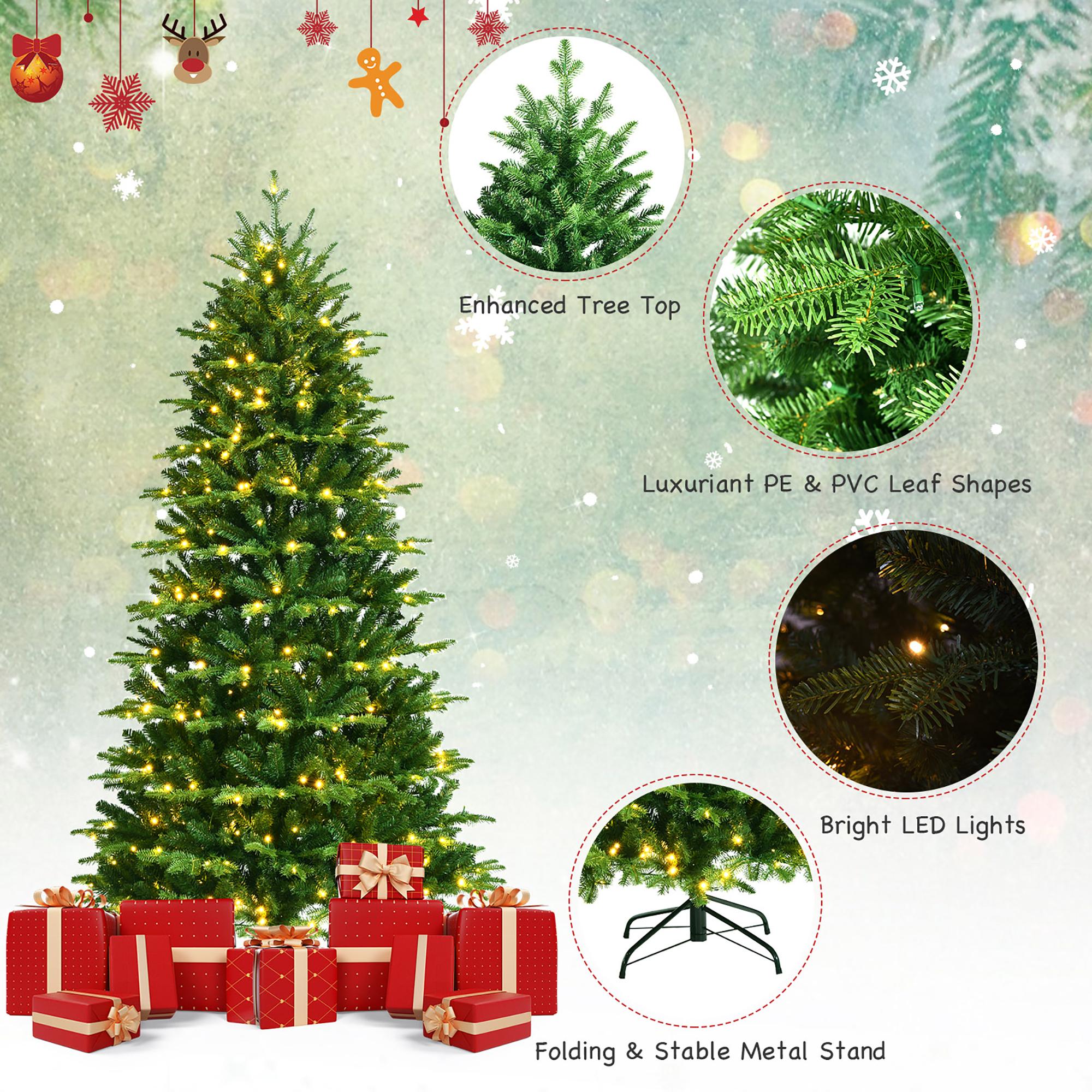 Costway 6FT Pre-Lit Hinged Christmas Tree 1664 PE &amp; PVC Tips w/ 310 Lights &amp; Foot Switch