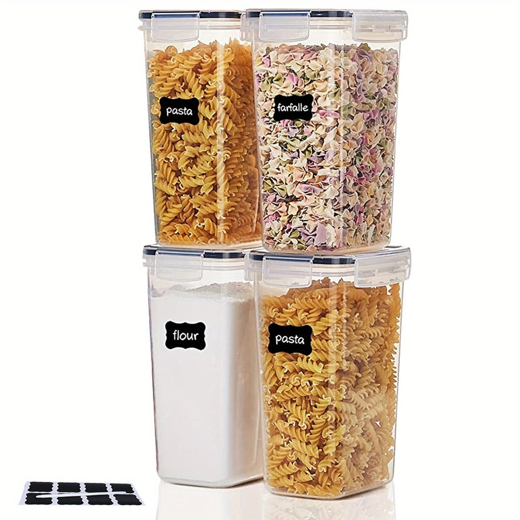 3/4/7pcs Plastic Airtight Food Containers For Kitchen Organization With Lids, 24 Labels, 1 Marker For Cereal And Flour StoraContainers PP Material