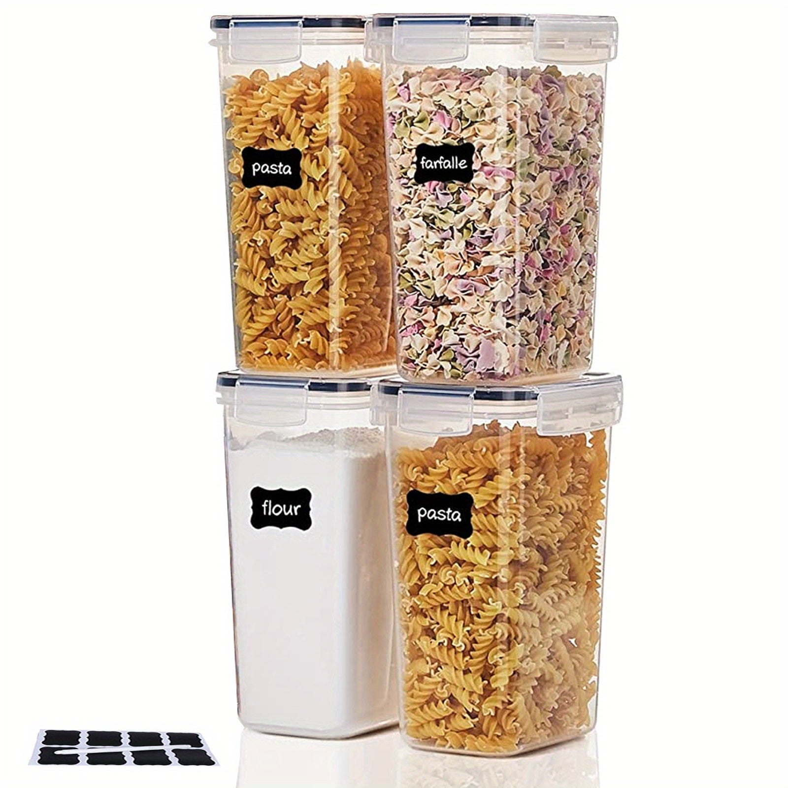 3/4/7pcs Plastic Airtight Food Containers For Kitchen Organization With Lids, 24 Labels, 1 Marker For Cereal And Flour StoraContainers PP Material