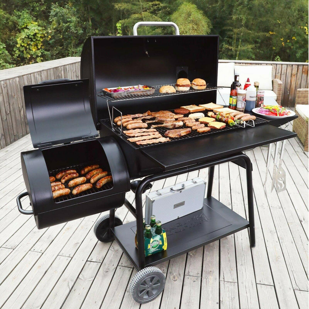36IN Outdoor BBQ Barrel Charcoal Grill with Offset Smoker CC2036F