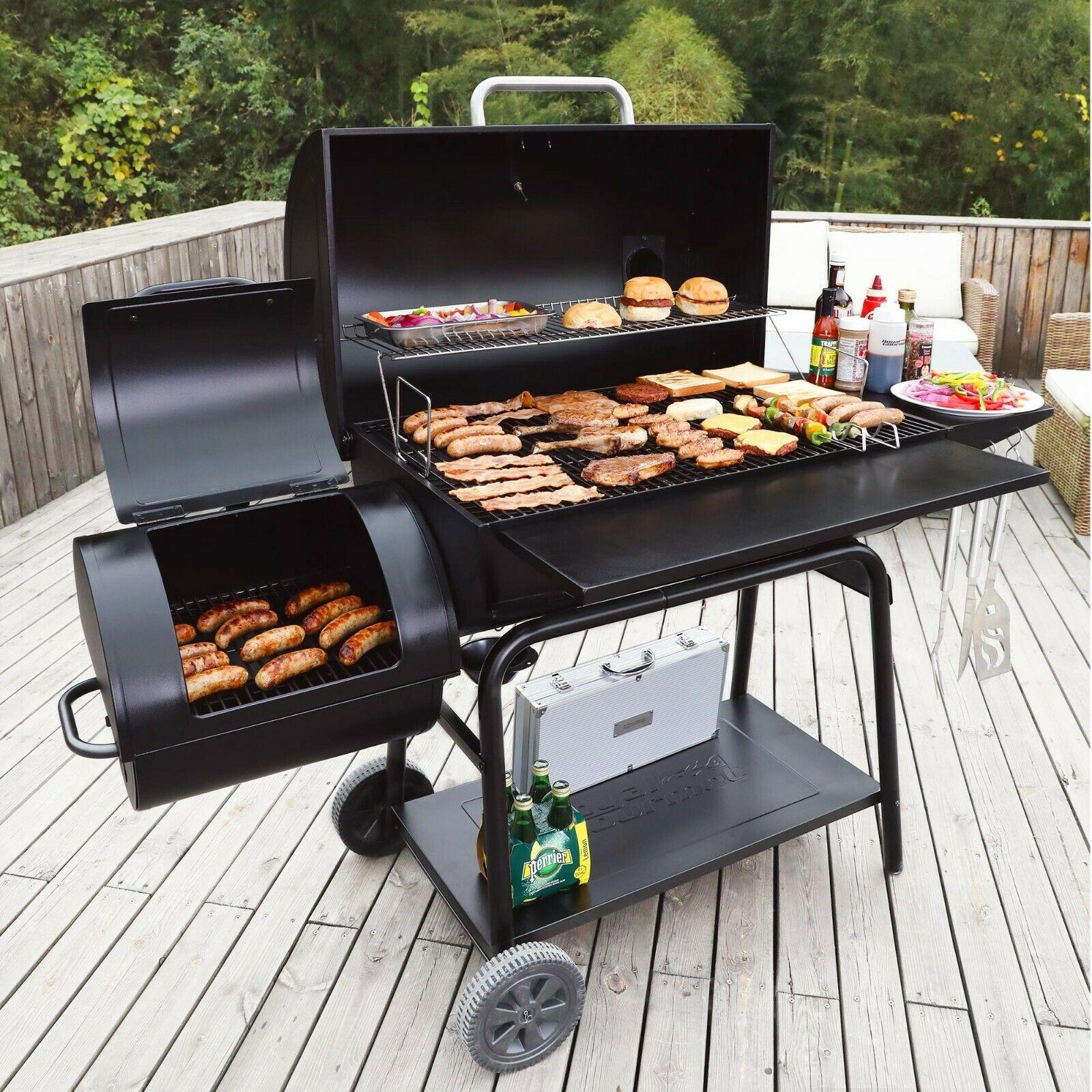 36IN Outdoor BBQ Barrel Charcoal Grill with Offset Smoker CC2036F