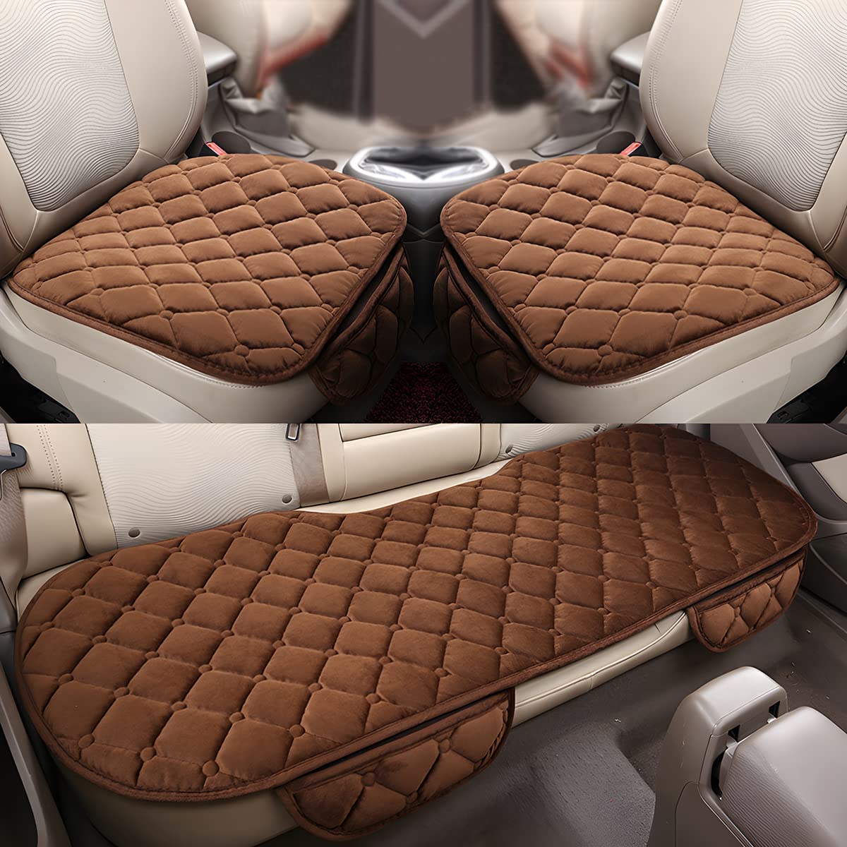 1pc / 3 Pcs Car Seat Cushion, Non-Slip Rubber Bottom With StoraPouch,Premium Comfort Memory Silk Cotton, Car Seat Pad Universal