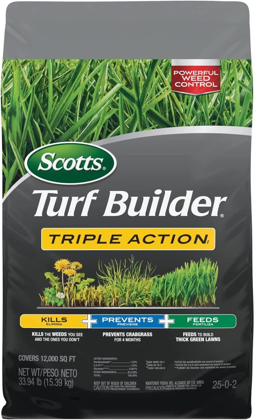 Scotts Turf Builder Triple Action1 - Combination Weed Control, Weed Preventer, and Fertilizer, 33.94 lbs., 12,000 sq. ft.