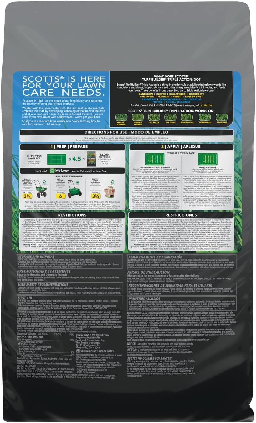 Scotts Turf Builder Triple Action1 - Combination Weed Control, Weed Preventer, and Fertilizer, 33.94 lbs., 12,000 sq. ft.