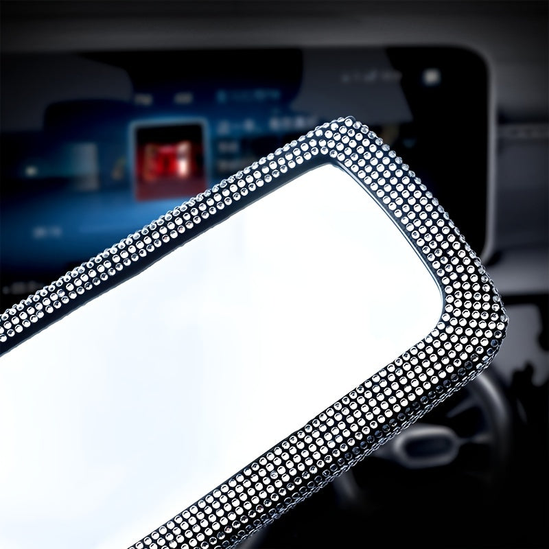 Car Rearview Mirror Cover, Interior Universal Auto Rear View Mirror Bling Rhinestone Luxury Surface Mirror Cover Auto Accessories