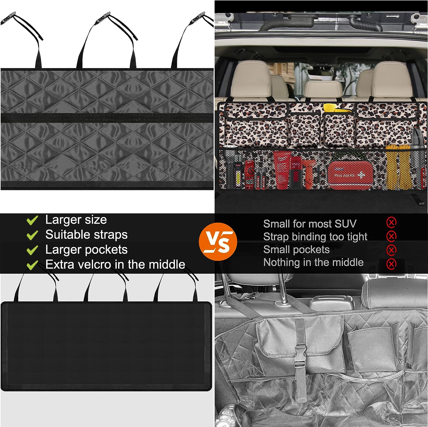 Car Trunk Organizer,Large Capacity Backseat Trunk Organizer(42"*18"),Collapsible Car Storage Bag with 8 Pocekt,Car Organizer for SUV/MPV/Truck - Leopard print