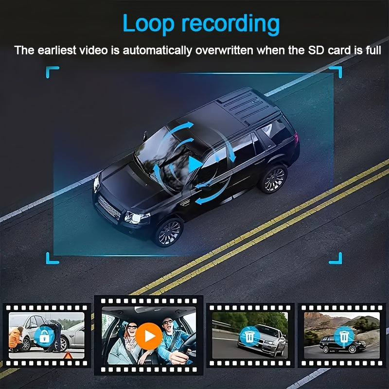 1080P 2 Cameras Dash Cam W/ IR Night Vision, Loop Recording &amp; 2" IPS Screen