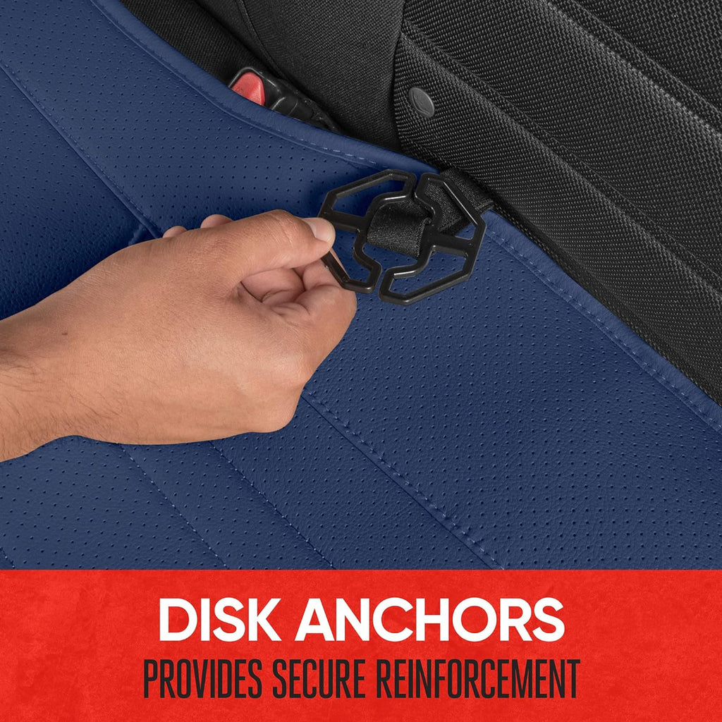 Motor Trend Seat Cover for Cars Trucks SUV, Faux Leather Rear Bench Blue Padded Car Seat Cover with Storage Pockets, Premium Interior Car Seat Cover