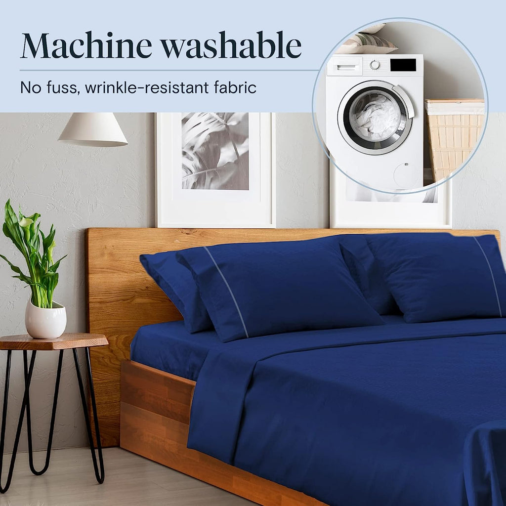 LuxClub 6 PC King Size Sheet Set Bamboo Sheets Deep Pockets 18" Eco Friendly Wrinkle Free Cooling Sheets Machine Washable Hotel Bedding Silky Soft - Navy King