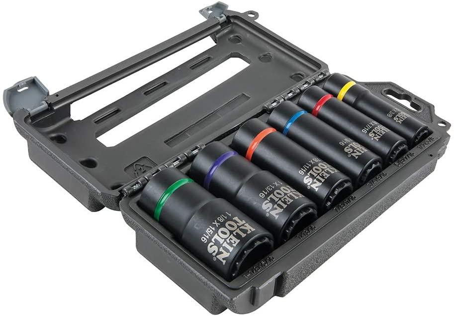 Klein Tools 66010 2-in-1 Impact Socket Set, 6-Piece Tool Set with 12-Point Deep Sockets with 1/2-Inch Drive, Includes Tool Case