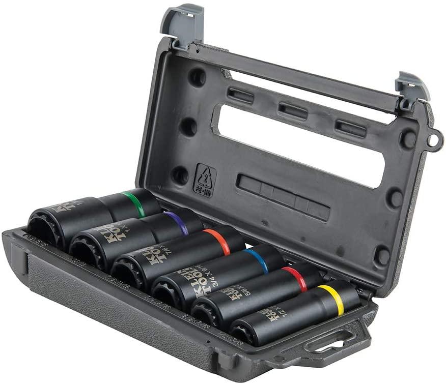 Klein Tools 66010 2-in-1 Impact Socket Set, 6-Piece Tool Set with 12-Point Deep Sockets with 1/2-Inch Drive, Includes Tool Case