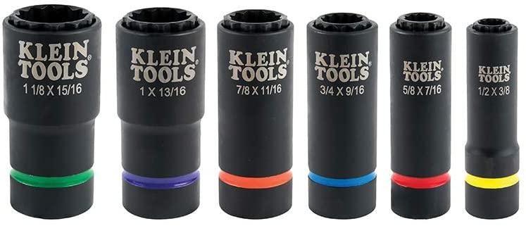 Klein Tools 66010 2-in-1 Impact Socket Set, 6-Piece Tool Set with 12-Point Deep Sockets with 1/2-Inch Drive, Includes Tool Case