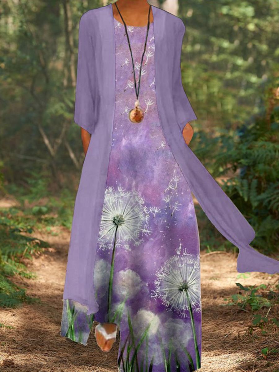 Printed Sleeveless Loose Two-piece Dress