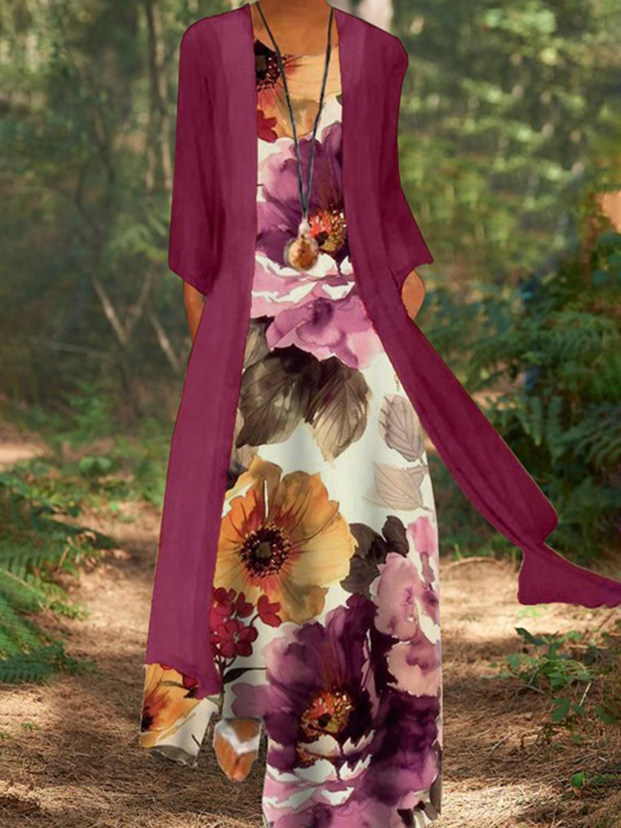 Printed Sleeveless Loose Two-piece Dress