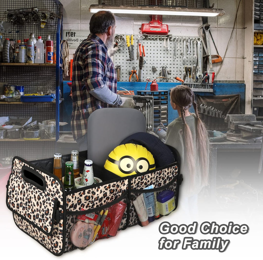 Deosk Car Trunk Organzier for suv,Car Organziers and Storage with 6 Big Pocket for Women/Men 50L Waterproof Polyester Trunk Organzier for Minivan/Truck(Medium,Leopard print)