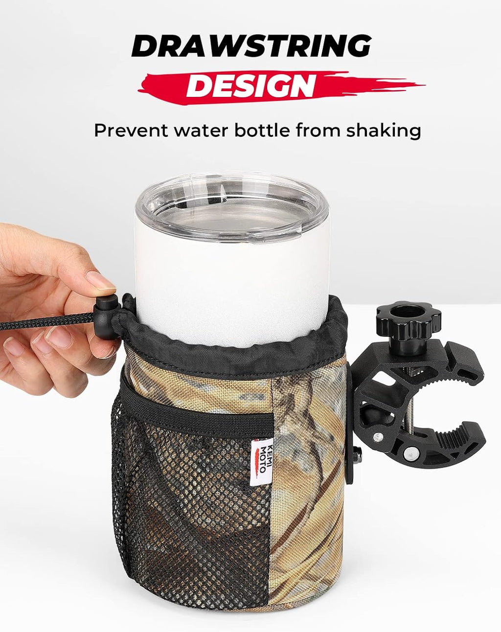 kemimoto Walker Cup Holder, Oxford Fabric Motorcycle Drink Holder with 0.6"-1.5" Alligator Clamp, Universal Water Bottle Holder for Motorcycle, ATV, Scooter, Boat, Kayak, Bike, Walker,Yellow Camo