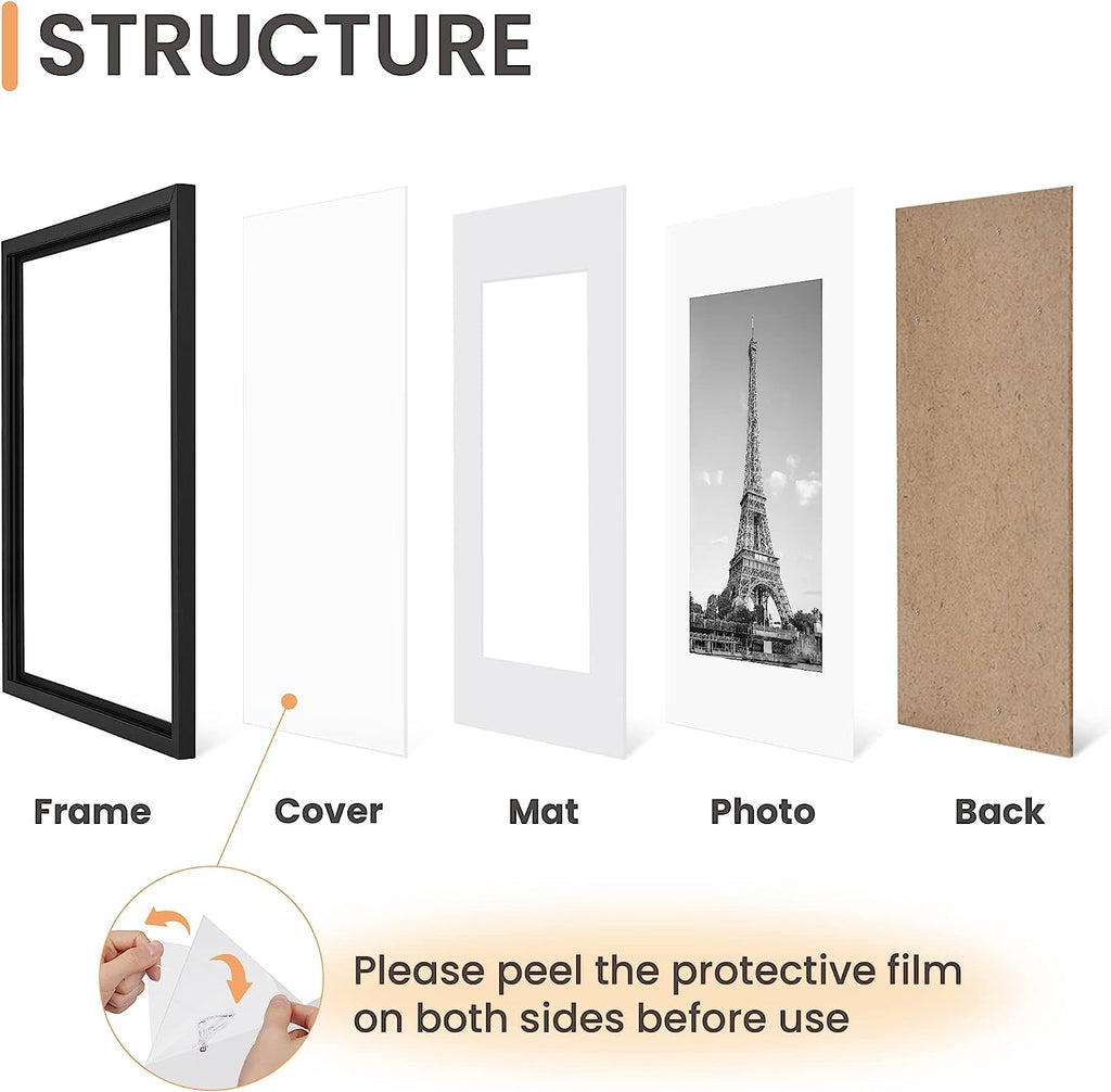 upsimples 8x10 Picture Frame Set of 5,Display Pictures 5x7 with Mat or 8x10 Without Mat,Wall Gallery Photo Frames, Black