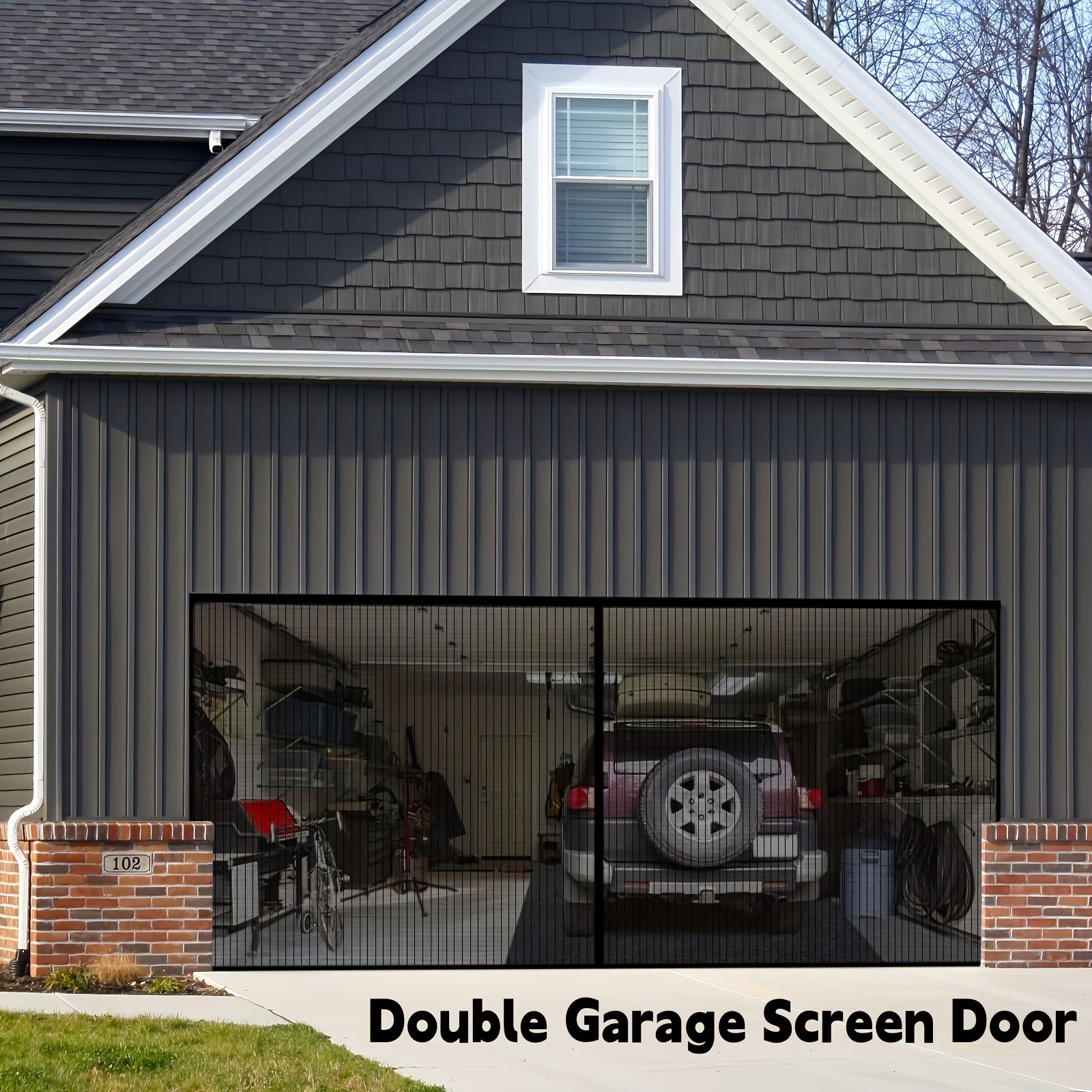Double GaraScreen Door, 13*6.56FT Magentic GaraDoor Net For 2 Car GaraDoor Screen, Fiberglass GaraScreen Cover Kit, Magnets And Weighted