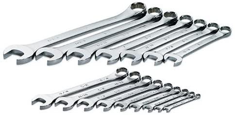 SK Professional Tools 86014 16-Piece 6 &amp; 12-Point Fractional Regular Long Combination Wrench Set - SuperKrome Finish, Set of 16 Chrome Wrenches Made in USA