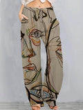 Casual Art Print Wide Leg Pants Womens