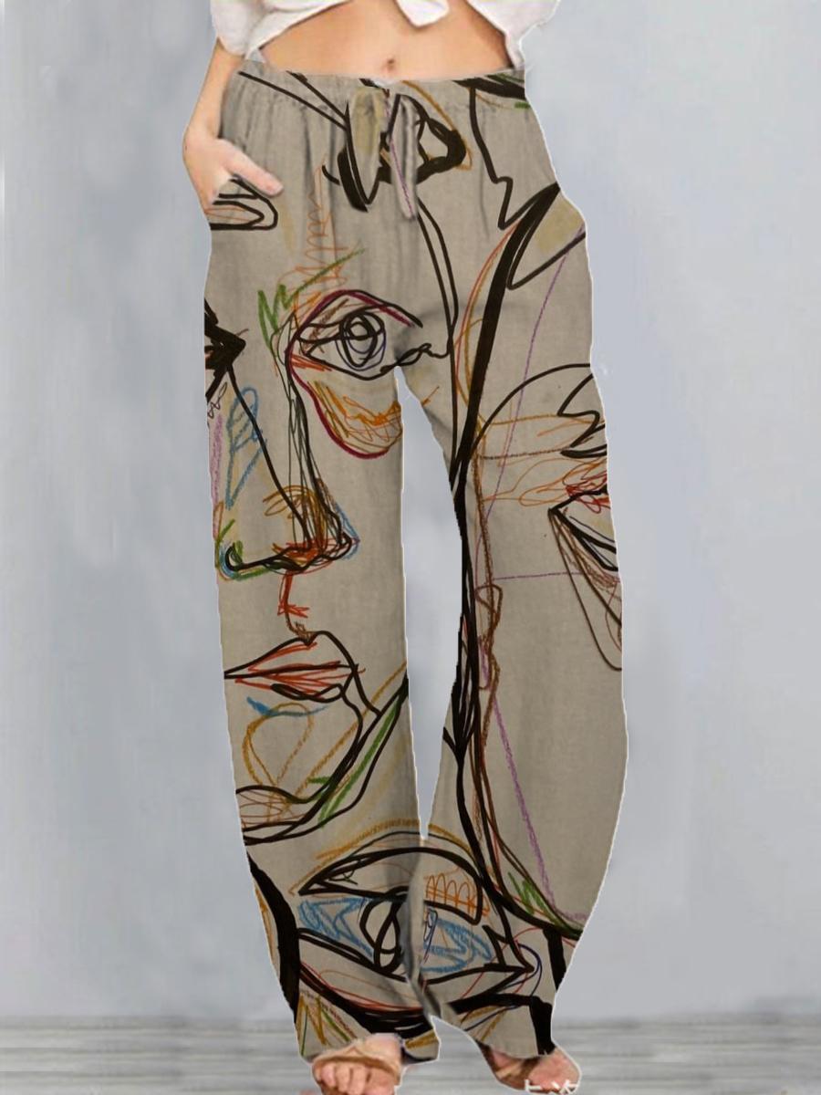 Casual Art Print Wide Leg Pants Womens