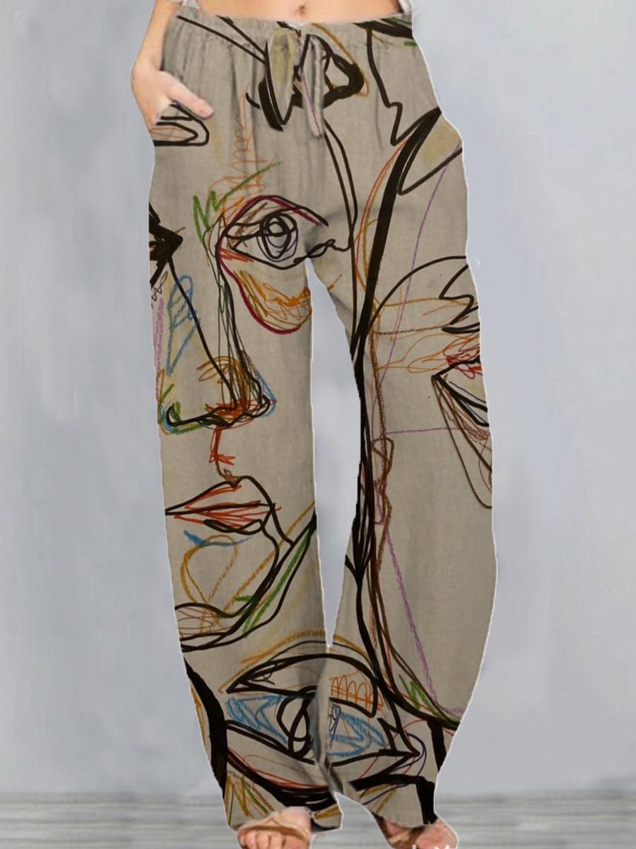 Casual Art Print Wide Leg Pants Womens