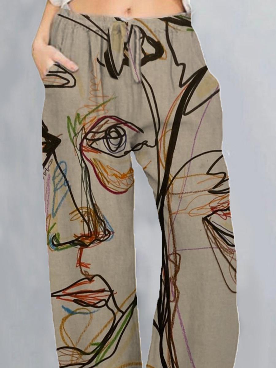 Casual Art Print Wide Leg Pants Womens