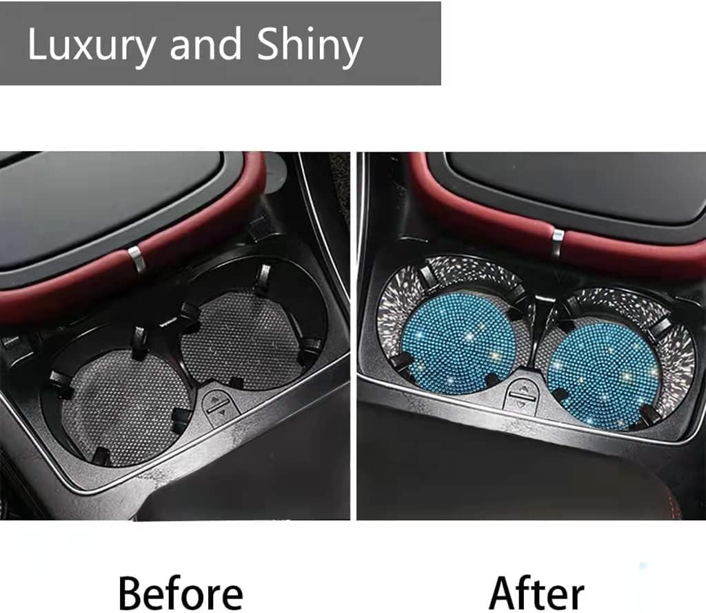 2pcs Bling Car Cup Holder Coaster, 2.75 inch Anti-Slip Shockproof Universal Fashion Vehicle Car Coasters Insert Bling Rhinestone Auto Automotive Interior Accessories for Women (2 pcs, Aquamrine)