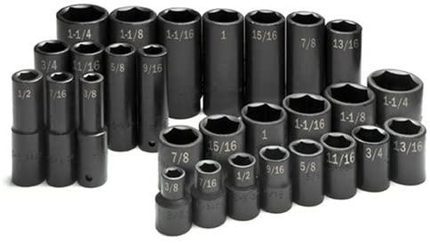 SK Hand Tools 4051 1/2-Inch Drive 6 Point Standard and Deep Fractional Impact Socket Set, 28-Piece