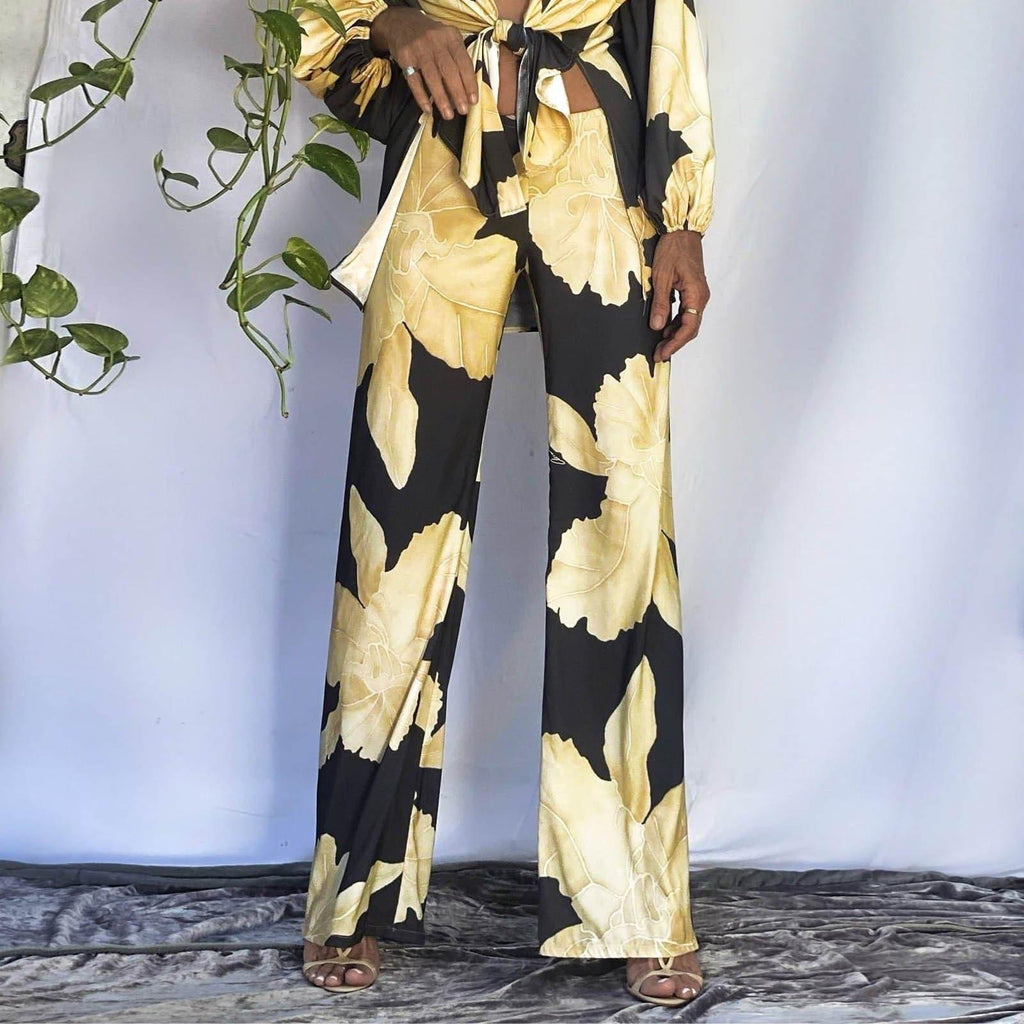 boho casual floral print long pants