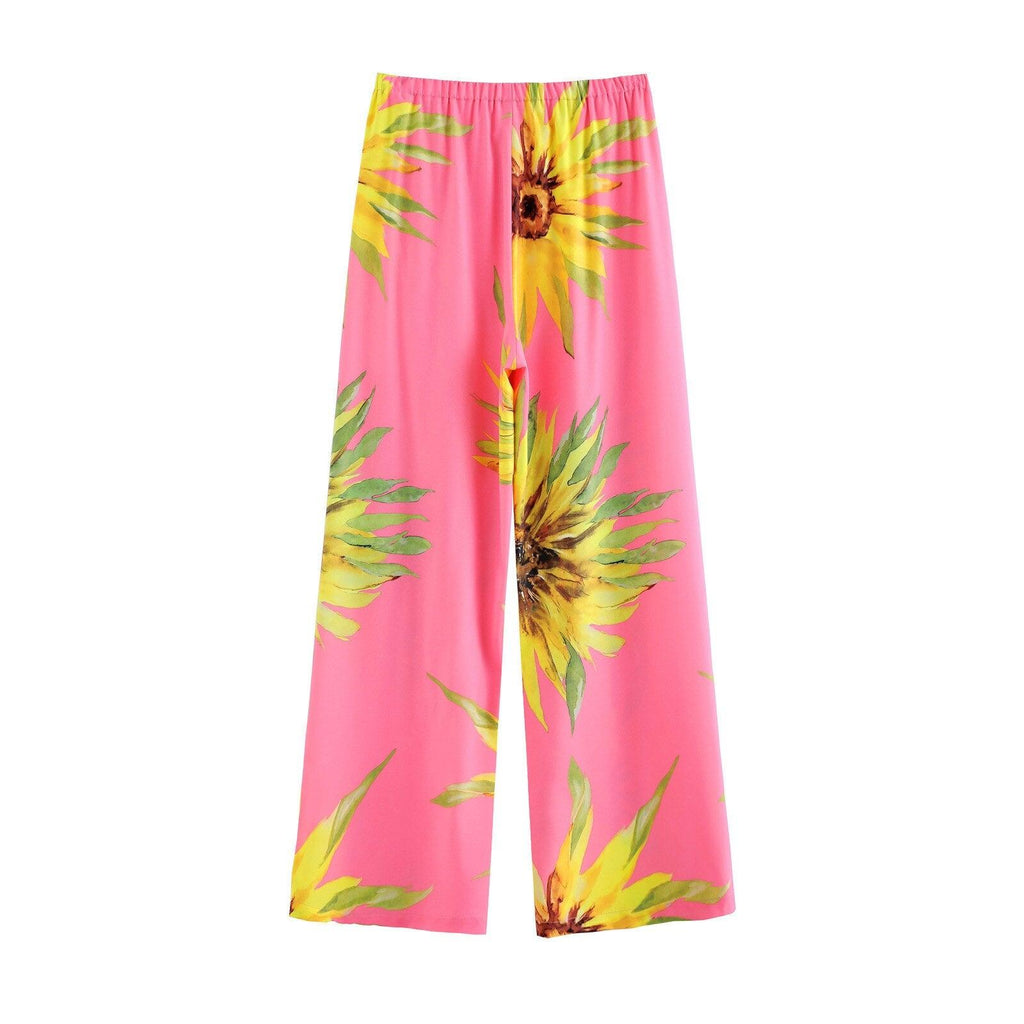 boho casual floral print long pants
