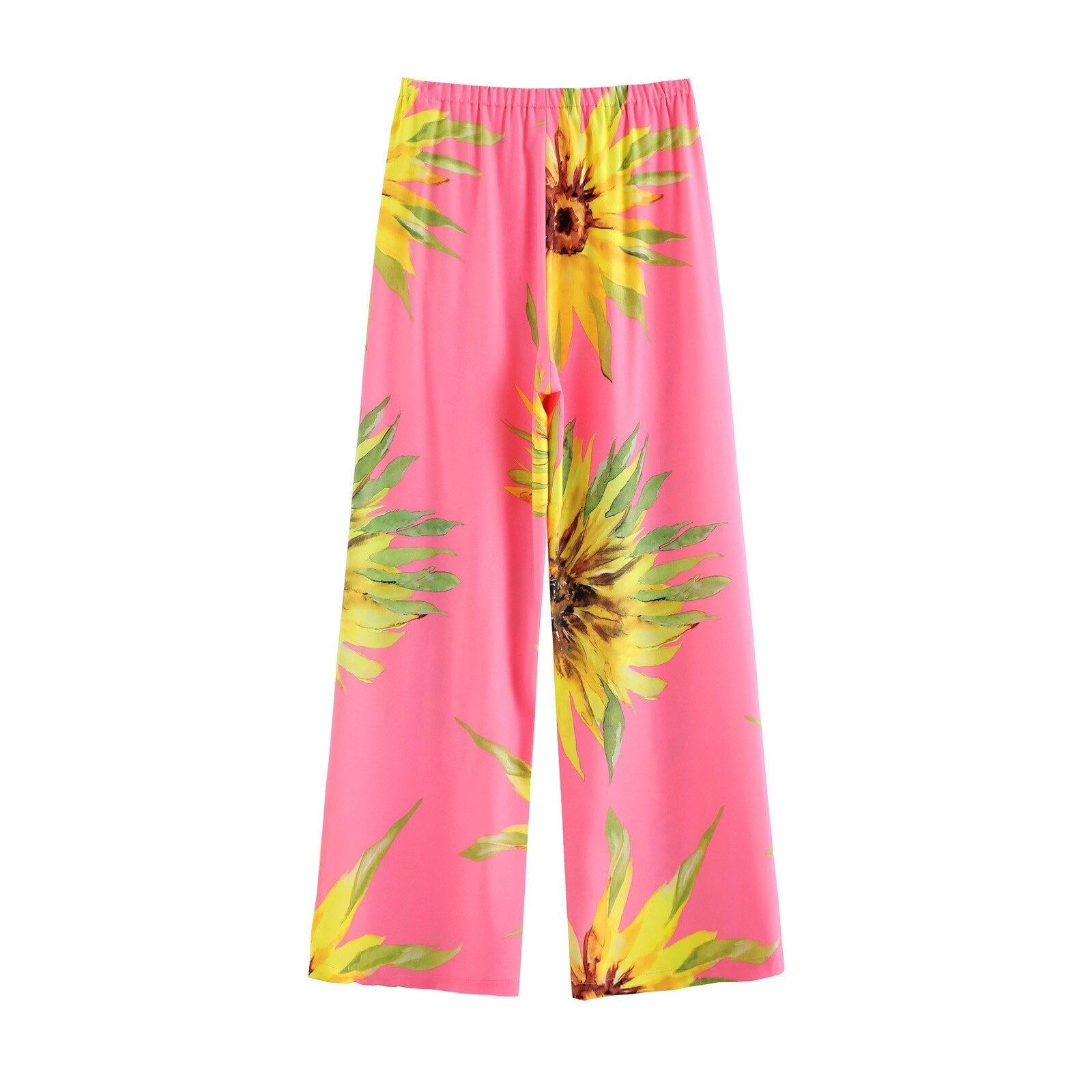 boho casual floral print long pants