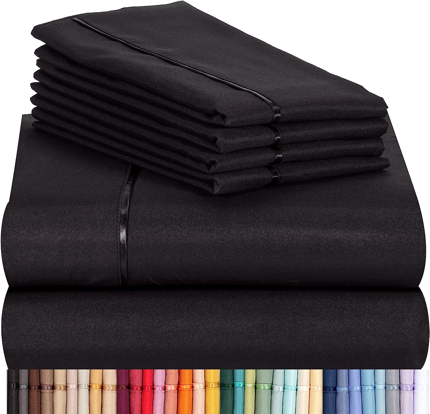 LuxClub 6 PC Full Size Sheet Set Bamboo Sheets Deep Pockets 18" Eco Friendly Wrinkle Free Cooling Sheets Machine Washable Hotel Bedding Silky Soft - Black Full