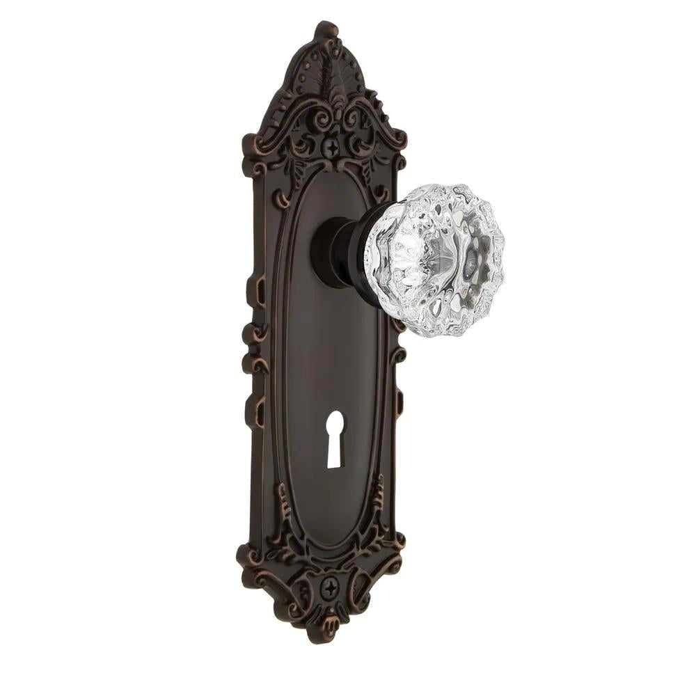 Victorian Plate with Keyhole 2-3/8 in. Backset Timeless Bronze PassaHall/Closet Crystal Glass Door Knob